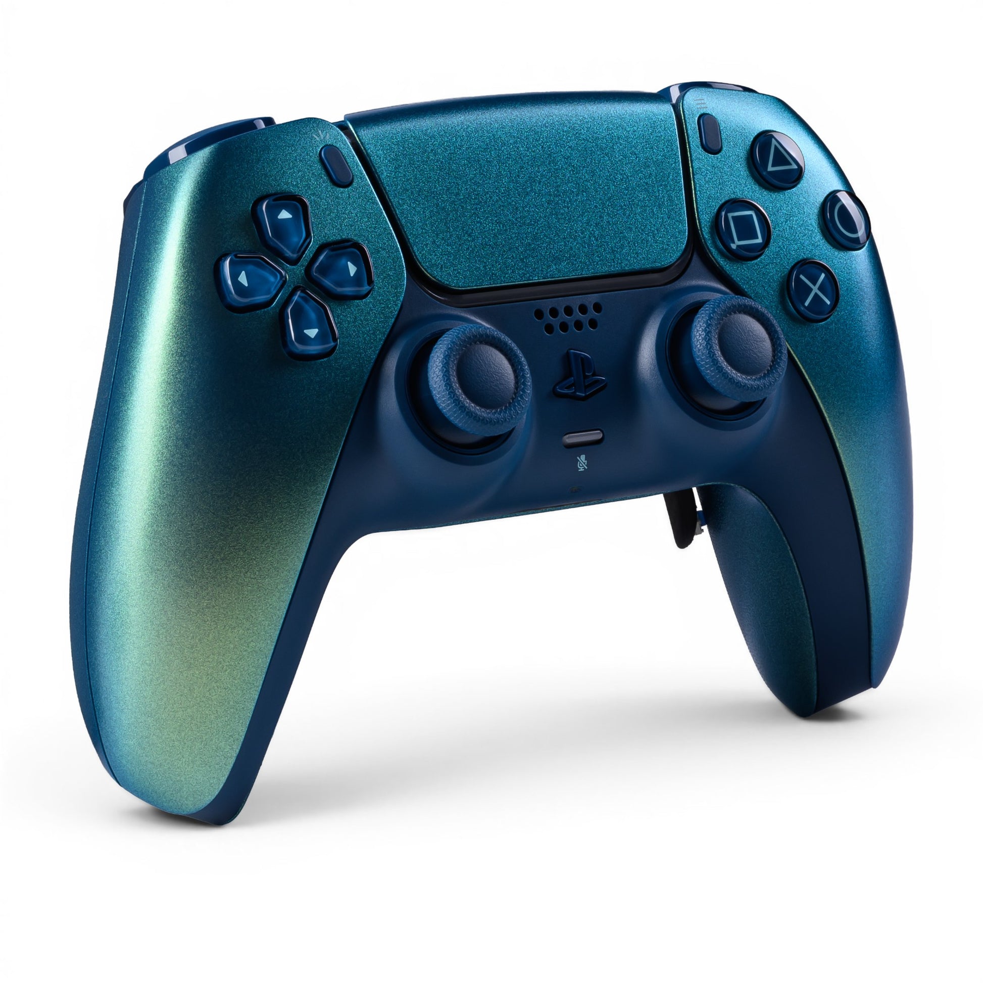 PS5 Controller Chroma Teal – Vorderseite seitlich, 4er Paddles