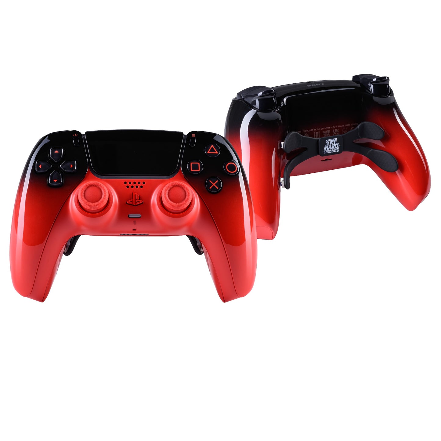 PS5 Controller Techno Red – Vorder- & Rückseite, 4er Paddles