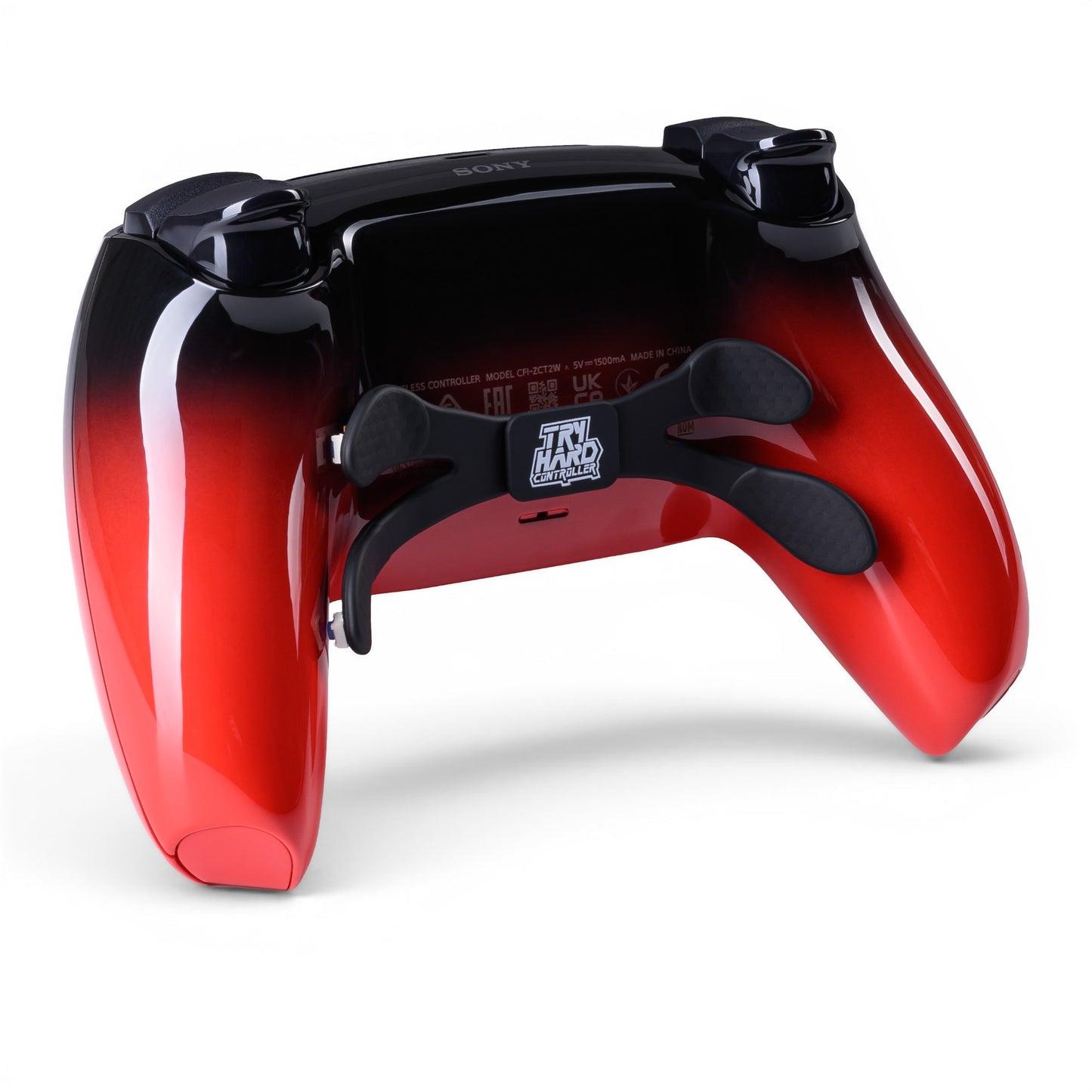 PS5 Controller Techno Red – Rückseite seitlich, 4er Paddles
